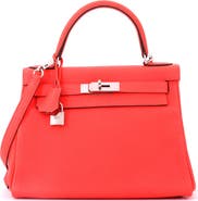 Pre-Owned Hermes Kelly Handbag Pink Clemence with Palladium Hardware 28