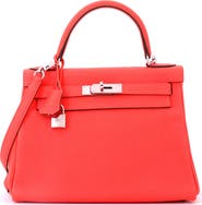 Pre-Owned Hermes Kelly Handbag Pink Clemence with Palladium Hardware 28
