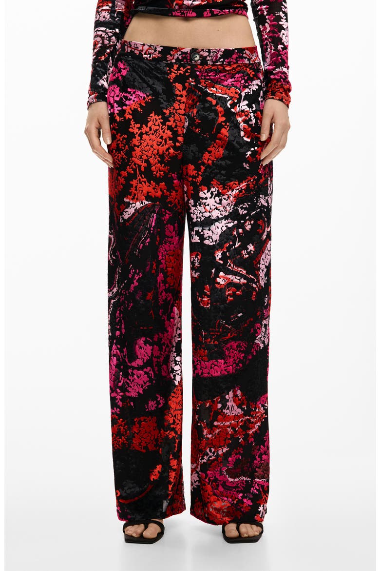 Floral Print Wide Leg Pants, Main, color, BLACK