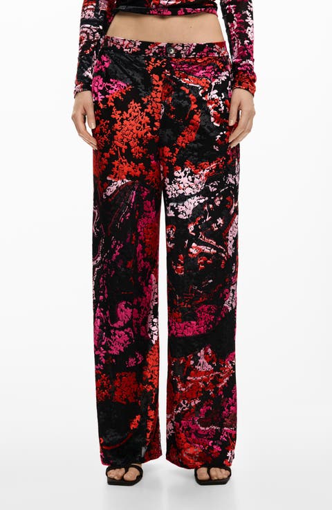 Floral Print Wide Leg Pants