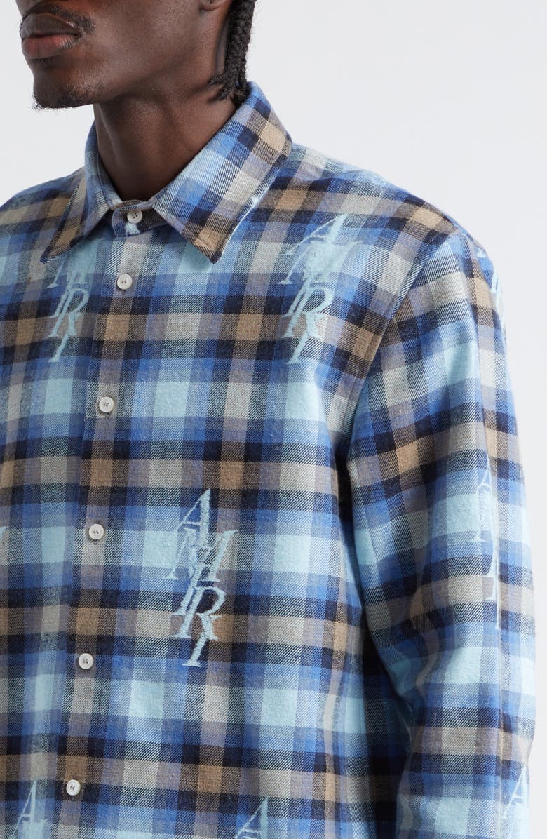 AMIRI Staggered Logo Plaid Flannel Button-Up Shirt, Alternate, color, 