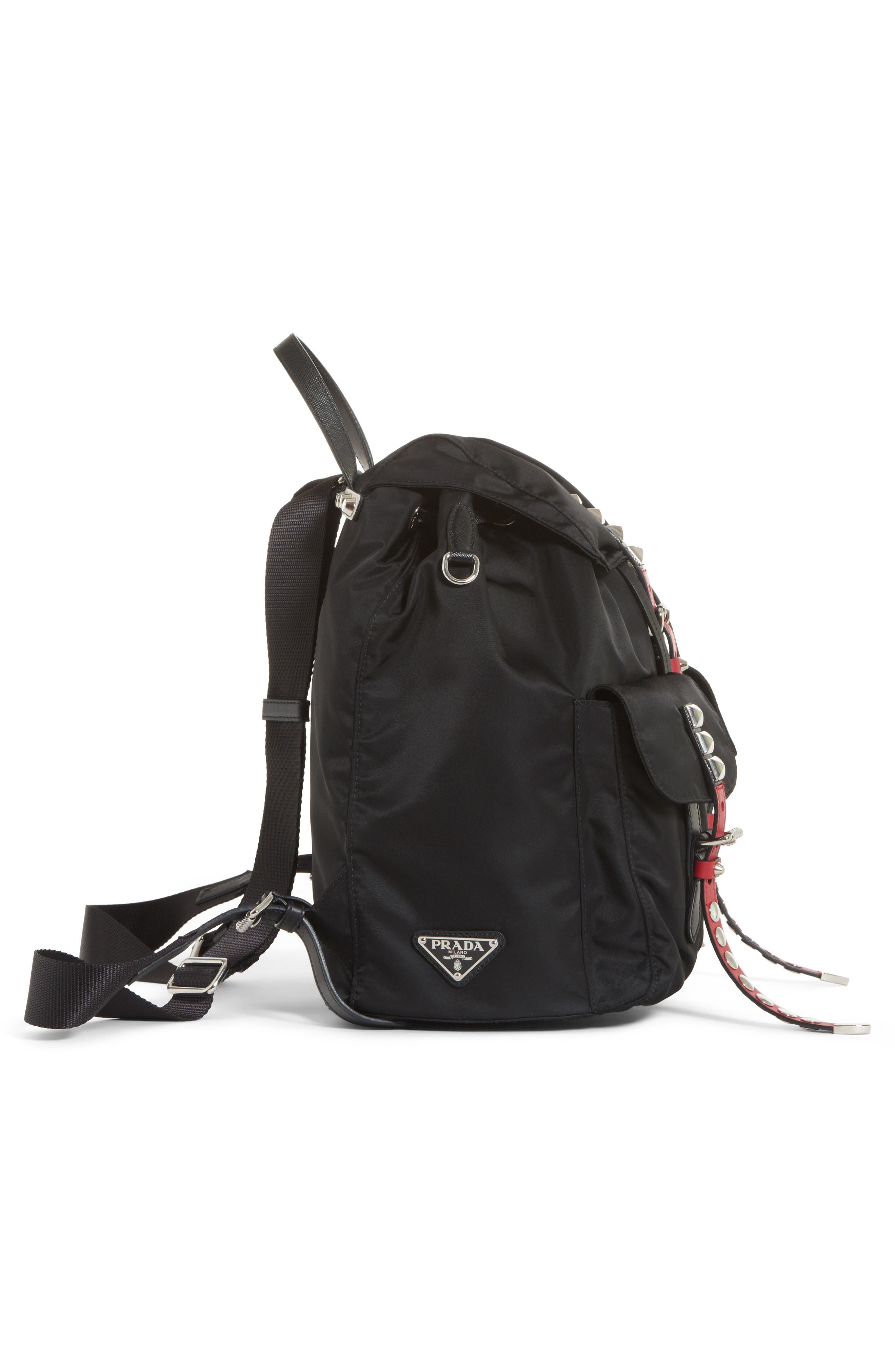 Prada Studded Nylon Backpack, Alternate, color, 