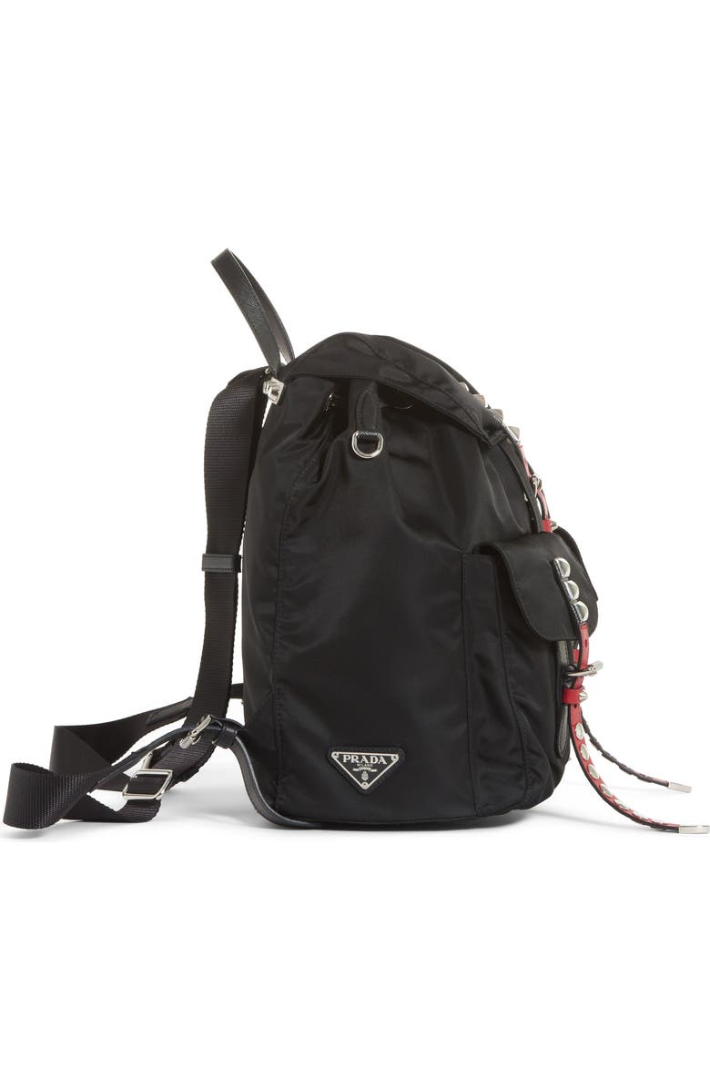 Prada Studded Nylon Backpack, Alternate, color,