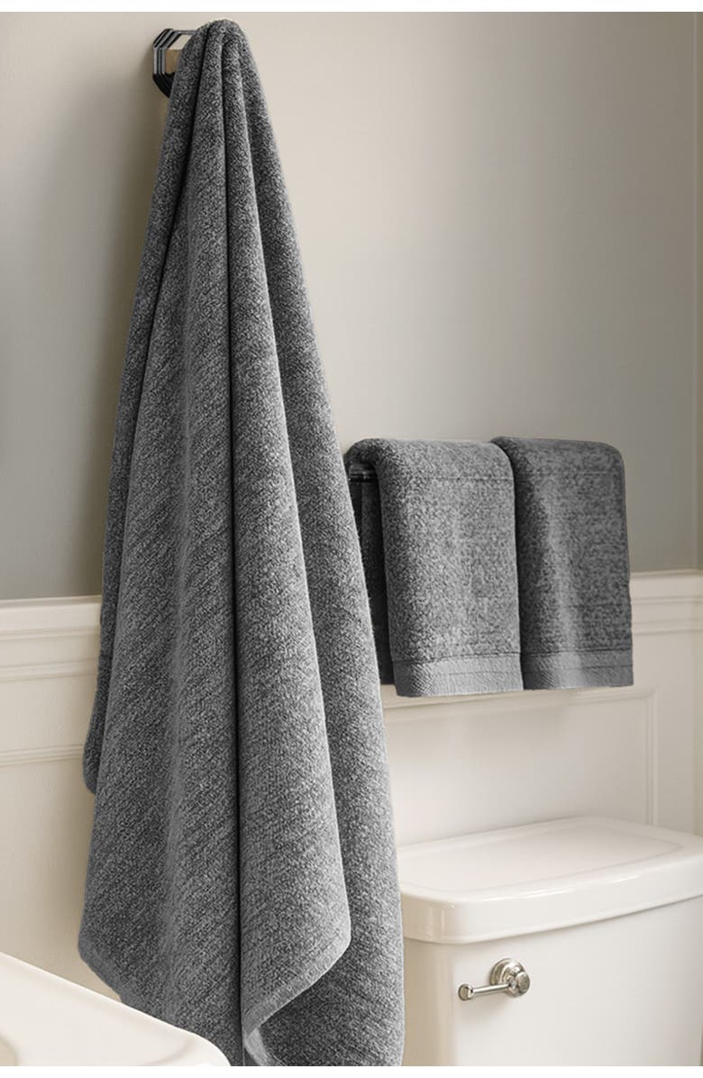 BedVoyage Melange Viscose Cotton Blend Odor & Mildew Resistant Bath Sheet & Hand Towel Set, Alternate, color, Charcoal