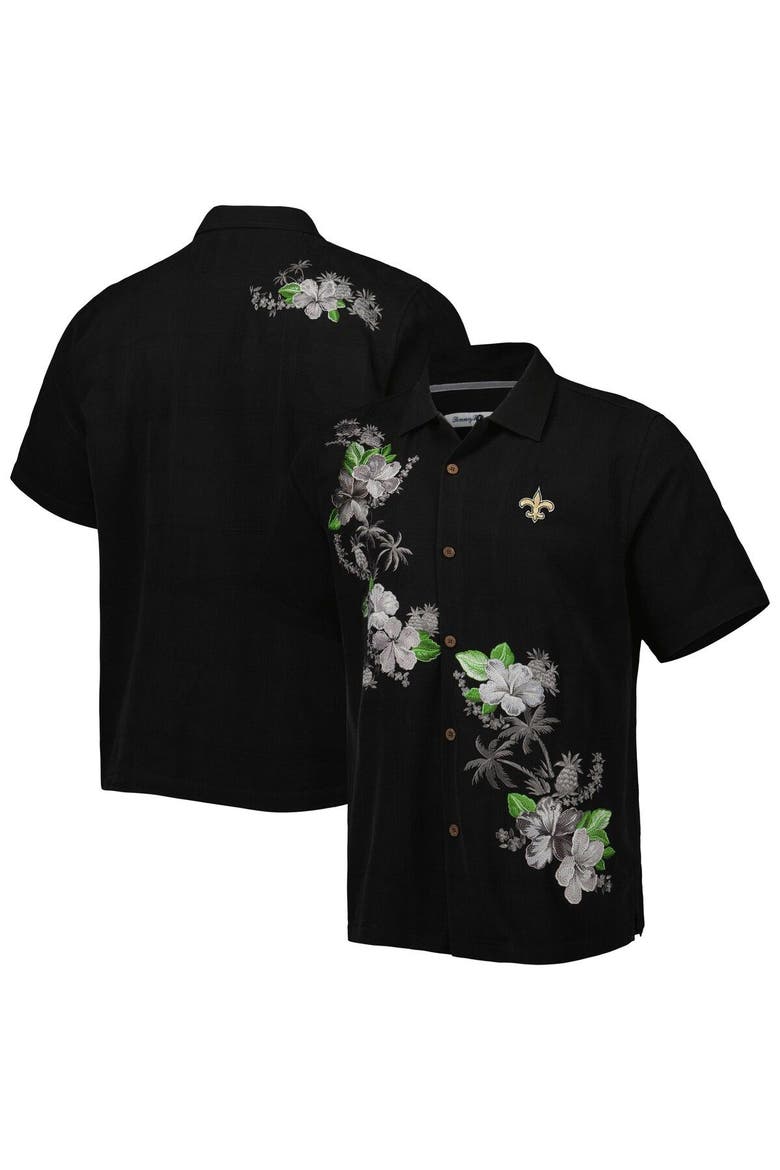 Men's Tommy Bahama Black New Orleans Saints Sport Azule Oasis Camp Button-Up Shirt, Alternate, color, Black