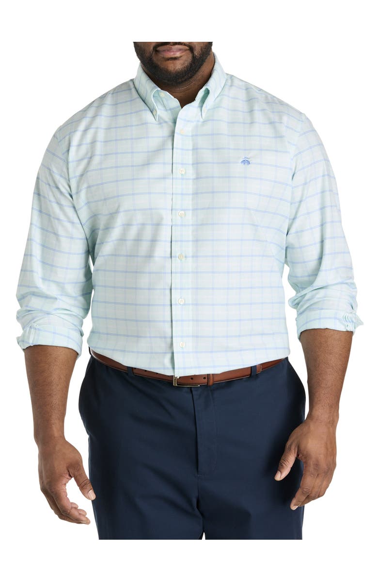 B+T Essentials Fit by Dxl Big & Tall Non-Iron Oxford Check Sport Shirt, Main, color, Bleached Aqua