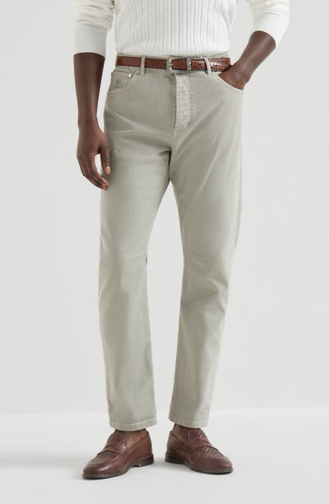 Garment-dyed denim trousers