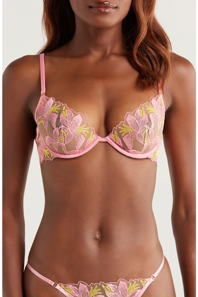 Patrice Embroidered Underwire Bra, Main, color, PINK/ BLAZING YELLOW