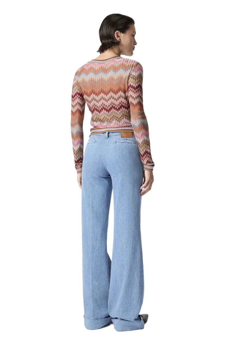 Missoni Denim Flared Trousers With Cuffed Hem And Center Crease, Alternate, color, Green& Brown