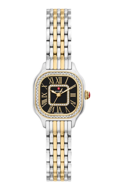 Mini Meggie Noir Diamond Two-Tone Bracelet Watch, 23mm x 25mm