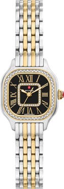 MICHELE Mini Meggie Noir Diamond Two-Tone Bracelet Watch, 23mm x 25mm