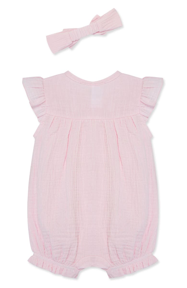 Little Me Floral Embroidered Cotton Gauze Romper & Headband Set, Alternate, color, 