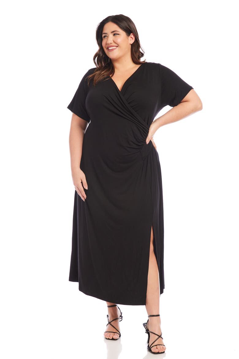 Faux Wrap Midi Dress, Alternate, color, BLACK
