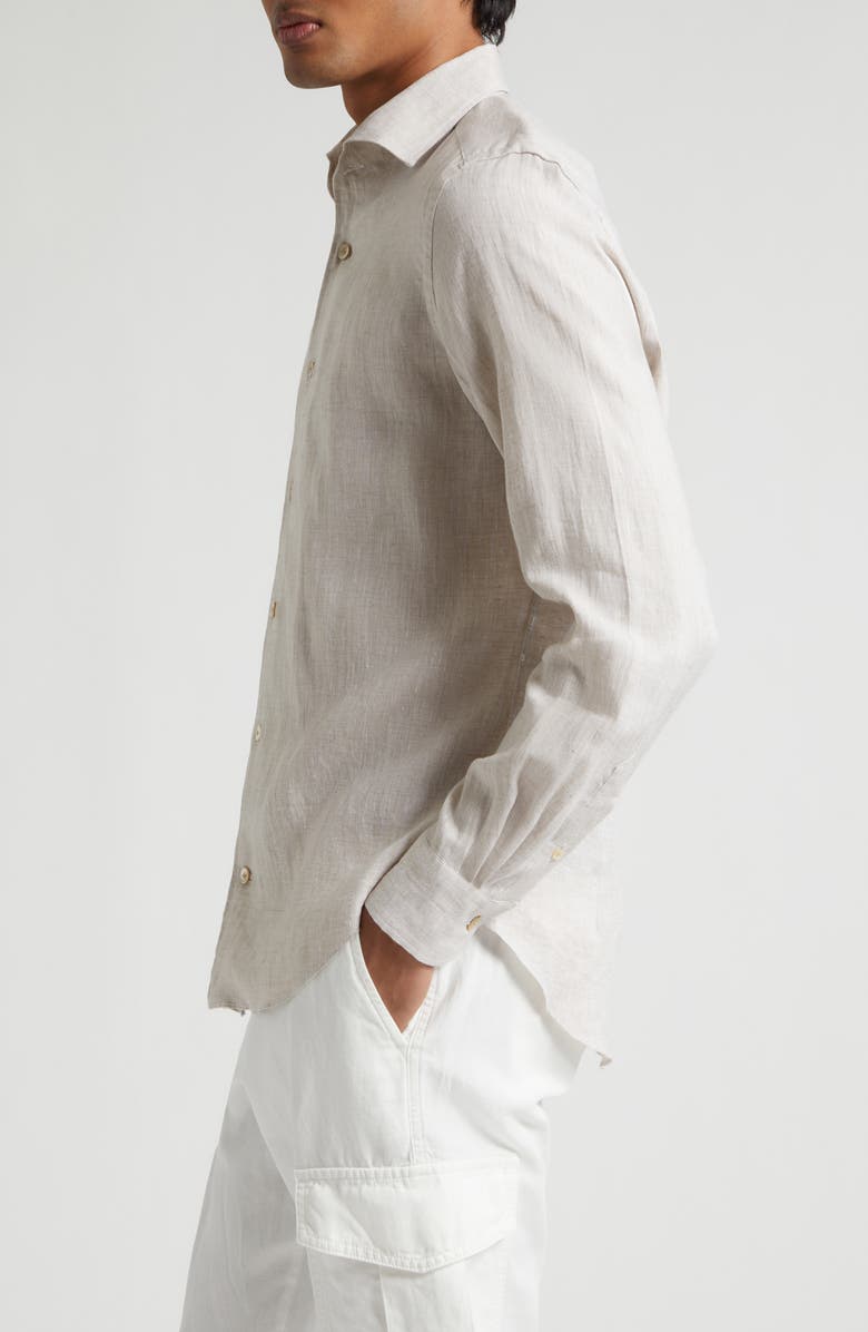 Eleventy Linen Button-Up Shirt, Alternate, color, Sand