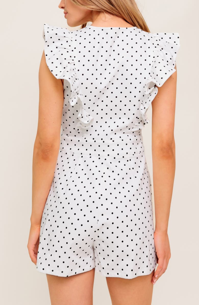 FLYING TOMATO Polka Dot Ruffle Romper, Alternate, color, White/ Black