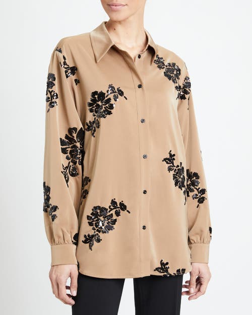 Santorelli Women's Sequin Floral Buttoned Shirt In Latte/black