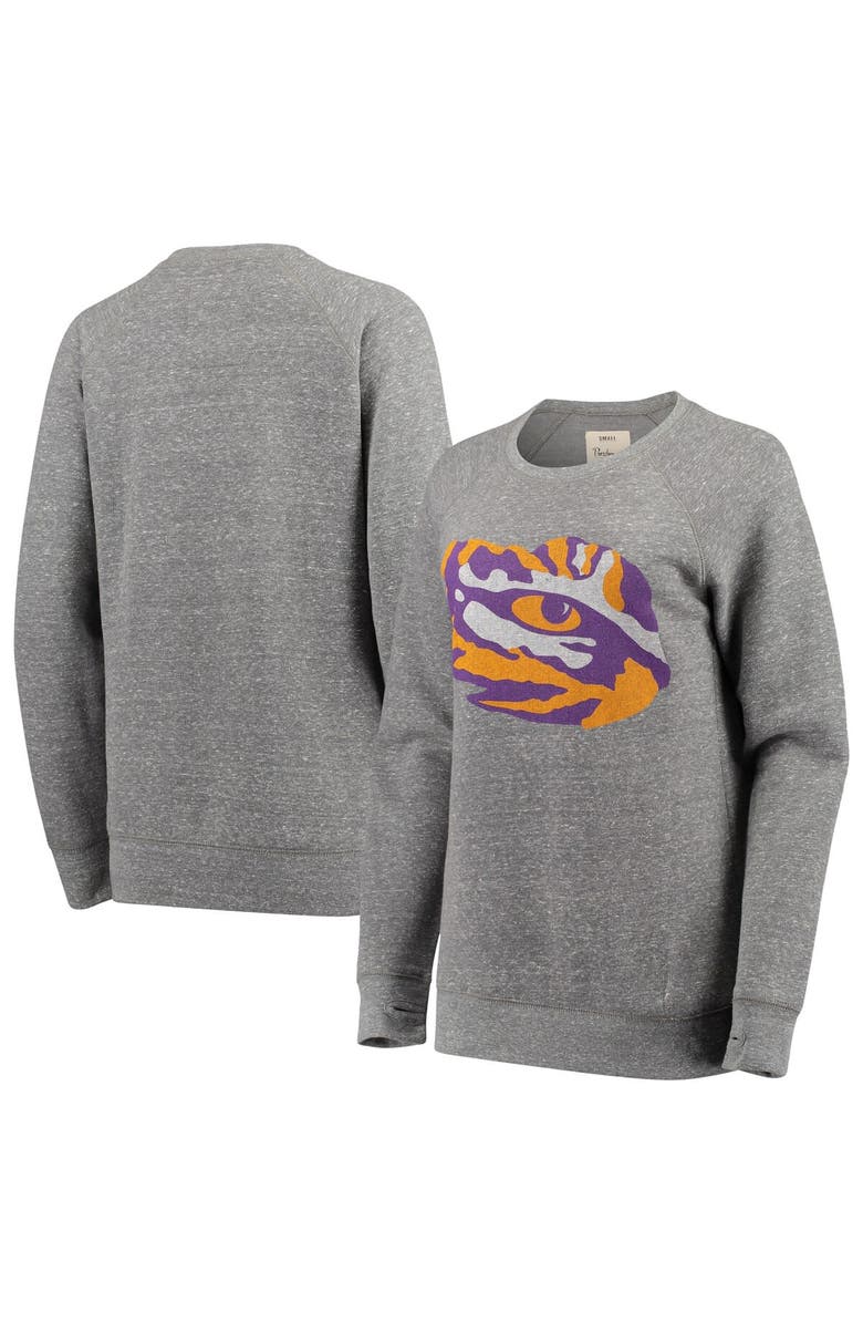 PRESSBOX Women's Pressbox Heathered Gray LSU Tigers Big Team Logo Knobi Fleece Tri-Blend Crew Neck Sweatshirt, Main, color, 