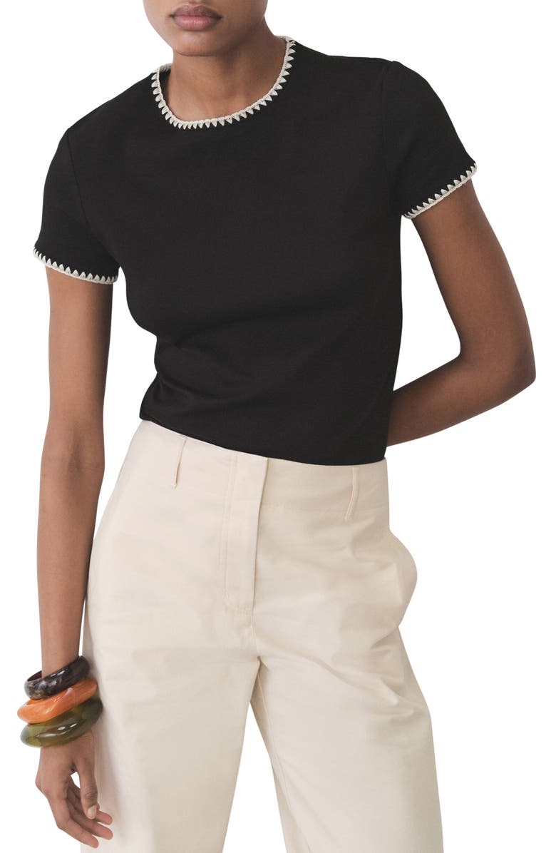 MANGO Contrast Stitch Trim T-Shirt, Main, color, 
