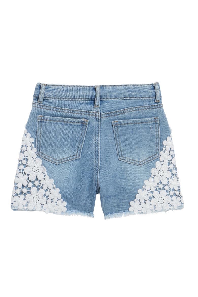 Kids' Floral Lace Denim Shorts, Alternate, color, LIGHT INDIGO