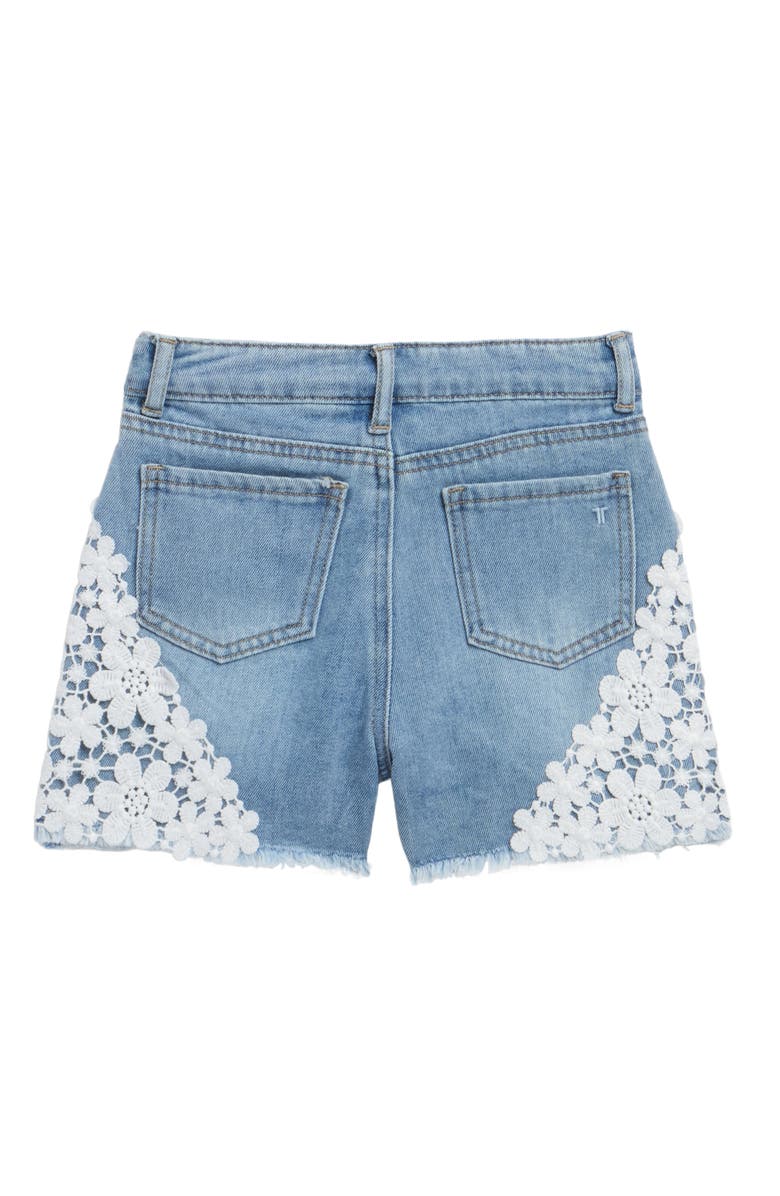 Tractr Kids' Floral Lace Denim Shorts, Alternate, color, Light Indigo