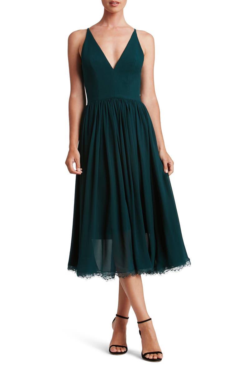 Alicia Mixed Media Midi Dress, Main, color, PINE