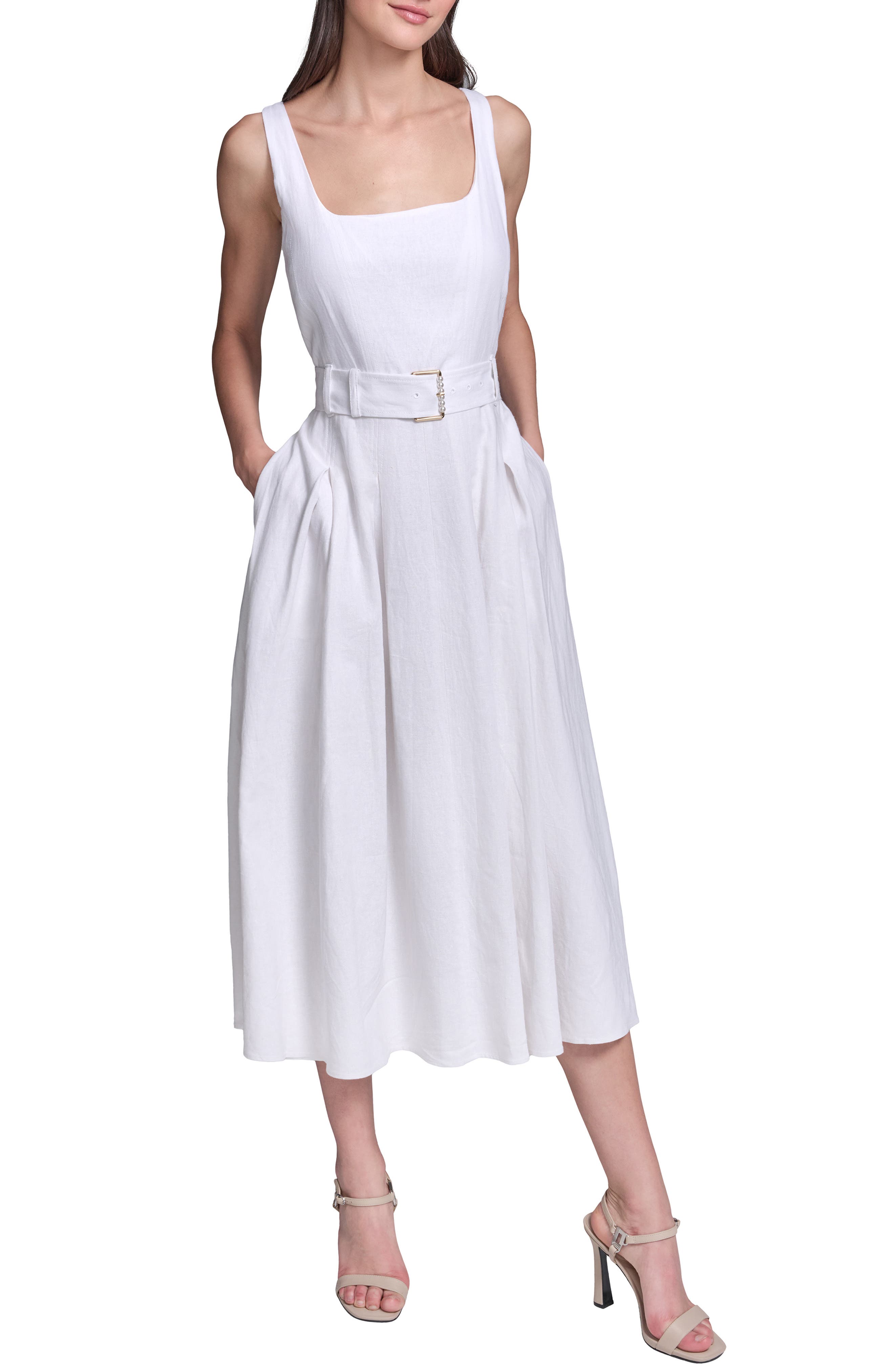 KARL LAGERFELD Belted Fit & Flare Dress