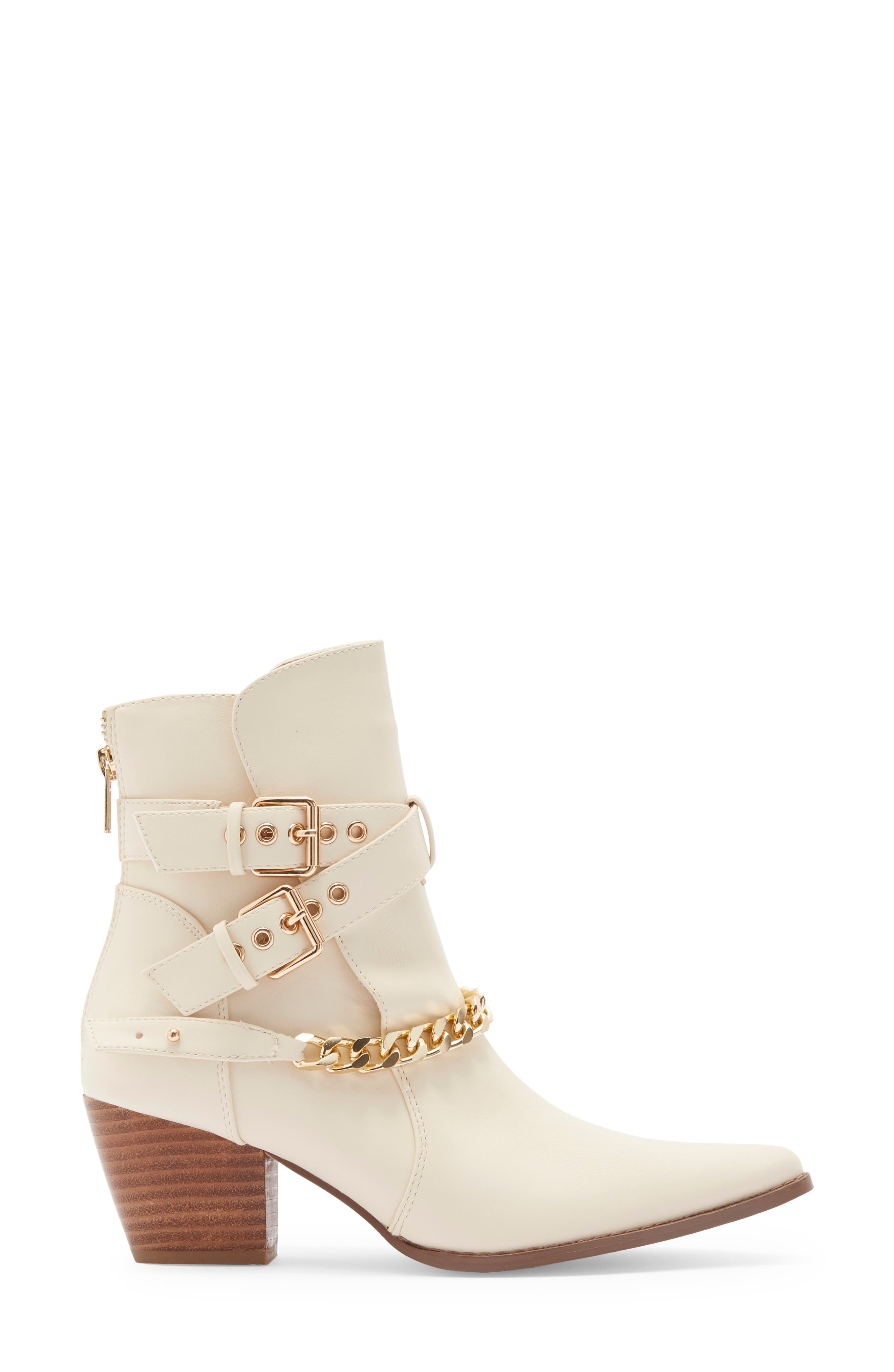 Matisse Jill Buckle Chain Trim Bootie, Alternate, color, Ivory Synthetic