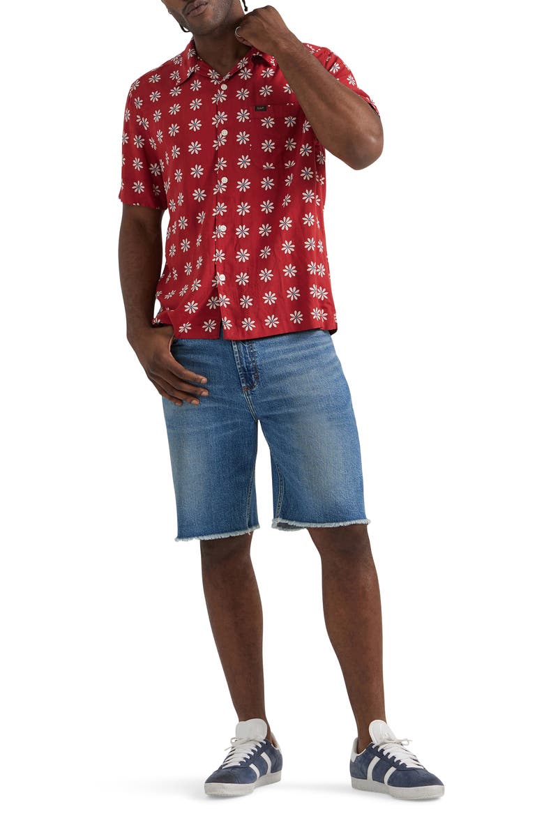 Floral Camp Shirt, Alternate, color, GARNET DAISY PRINT