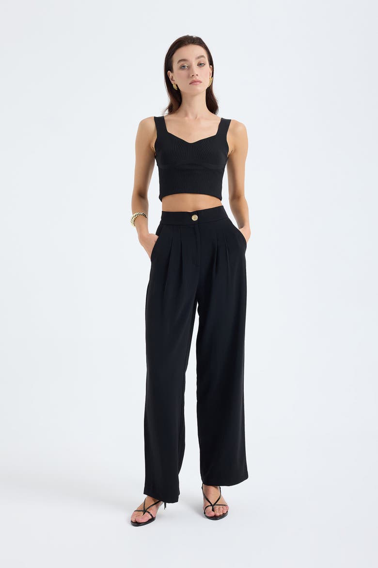Elara High-Waist Pleated Wide-Leg Trousers, Alternate, color, Black