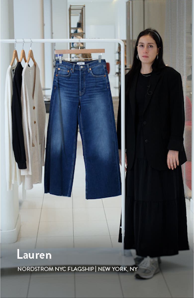 Raw Hem High Waist Ankle Wide Leg Jeans, sales video thumbnail