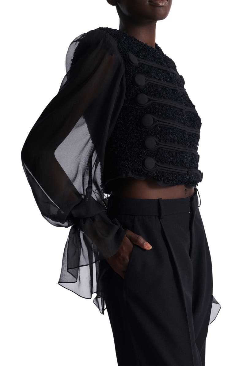 Balmain Edge-To-Edge Tweed And Chiffon Jacket, Alternate, color,