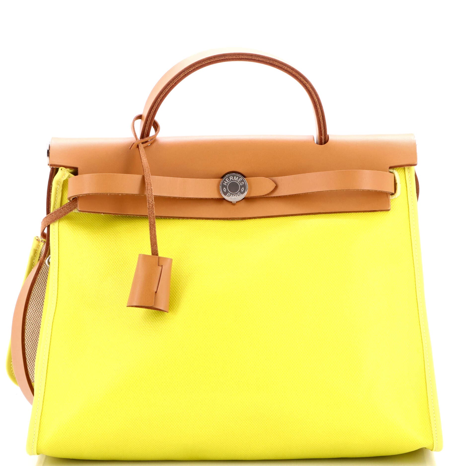 Pre-Owned Hermes Herbag Zip Berline Vache Canvas and Leather 31, Main, color, Lime