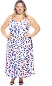 24seven Comfort Apparel Plus Size Abstract Scoop Neck Sleeveless Tank Racerback Maxi Dress