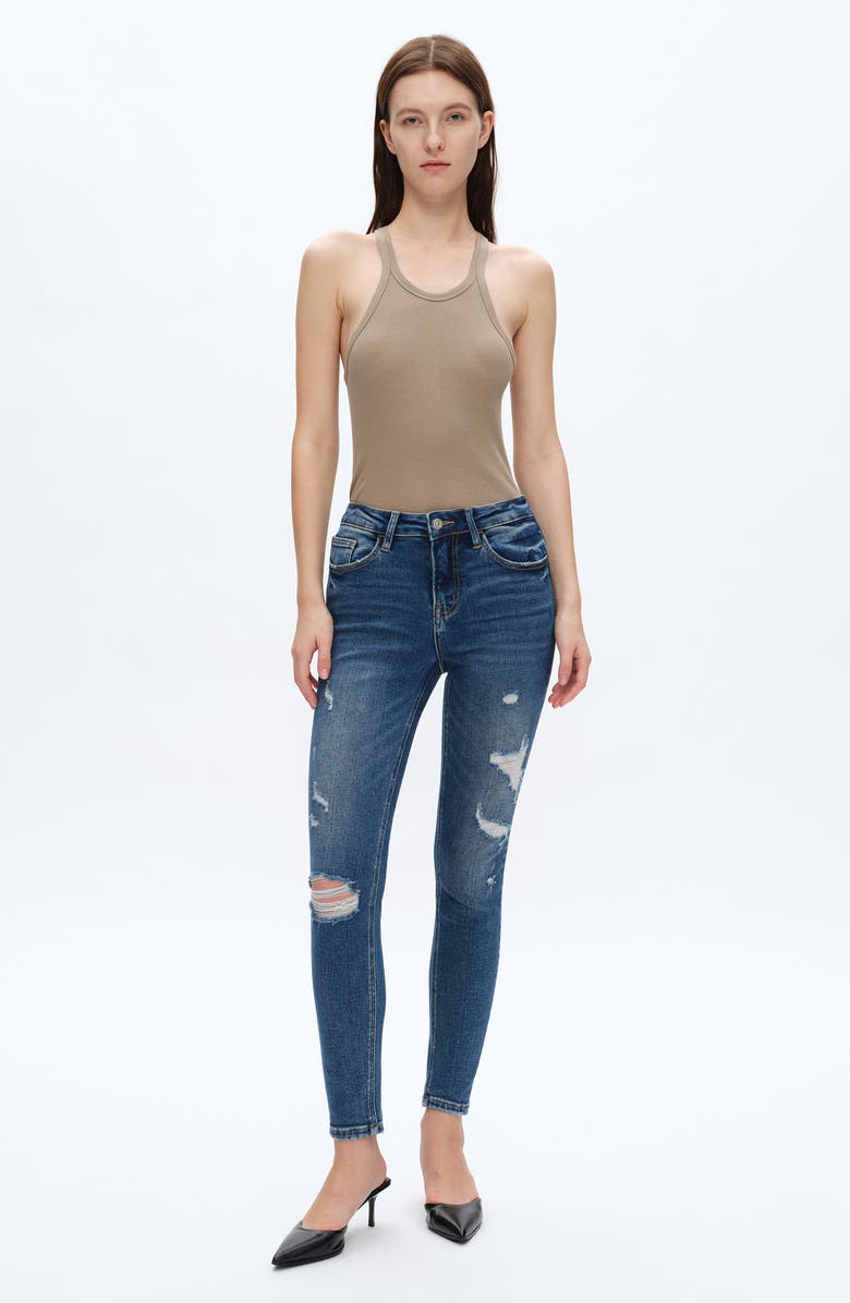 Bayeas Ripped High Waist Ankle Skinny Jeans, Alternate, color, Medium Blue