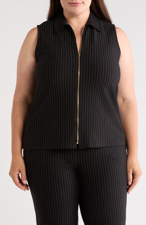 Pinstripe Zip Front Sleeveless Top