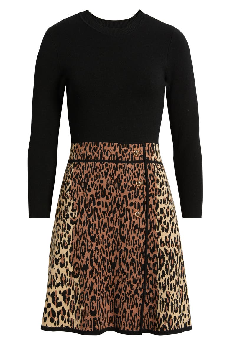 Leopard Detail Long Sleeve Sweater Dress, Alternate, color, ANIMAL