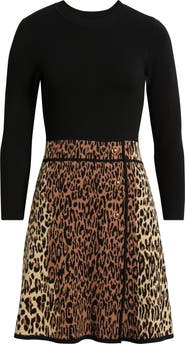 Eliza J Leopard Detail Long Sleeve Sweater Dress