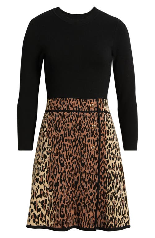 Eliza J Leopard Detail Long Sleeve Sweater Dress In Animal Print