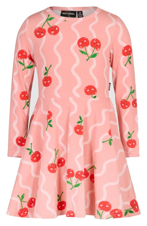 Kids' Fit & Flare Long Sleeve Stretch Cotton Dress