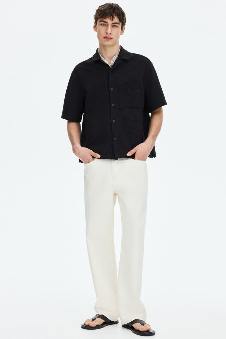 Relaxed Fit Waffled Resort Shirt, Alternate, color, Black