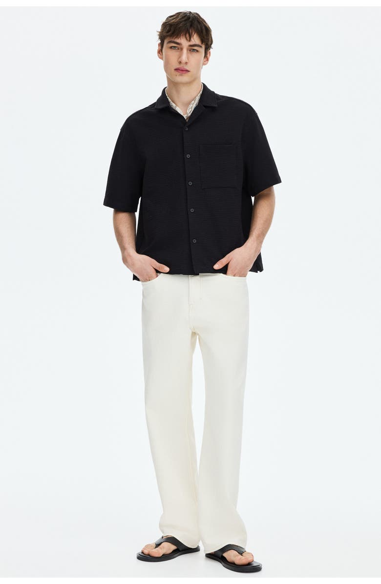 H&M Relaxed Fit Waffled Resort Shirt, Alternate, color, Black