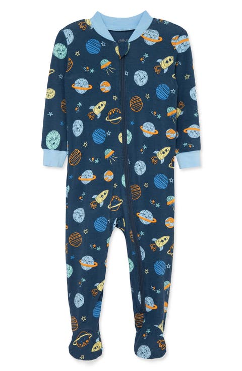 Space Print Stretch Viscose One-Piece Footed Pajamas (Baby)
