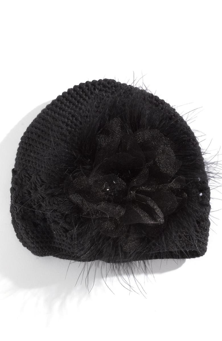 PLH Bows Flower Trimmed Crochet Hat, Main, color,