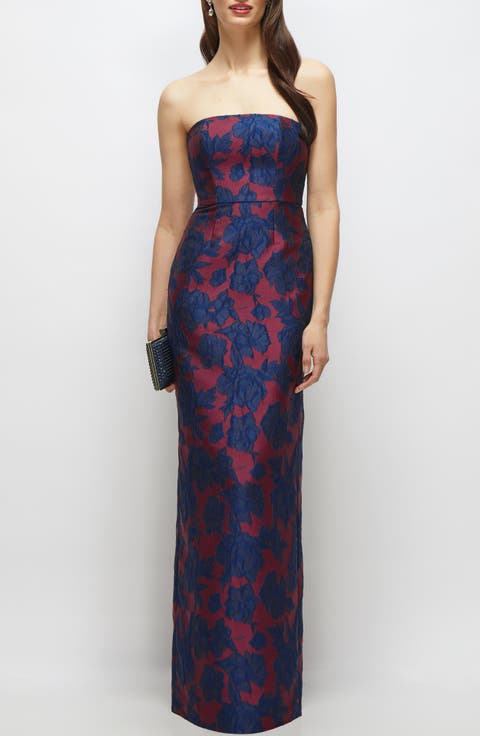 Strapless Jacquard Column Gown