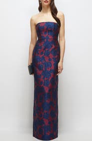 Alfred Sung Strapless Jacquard Column Gown