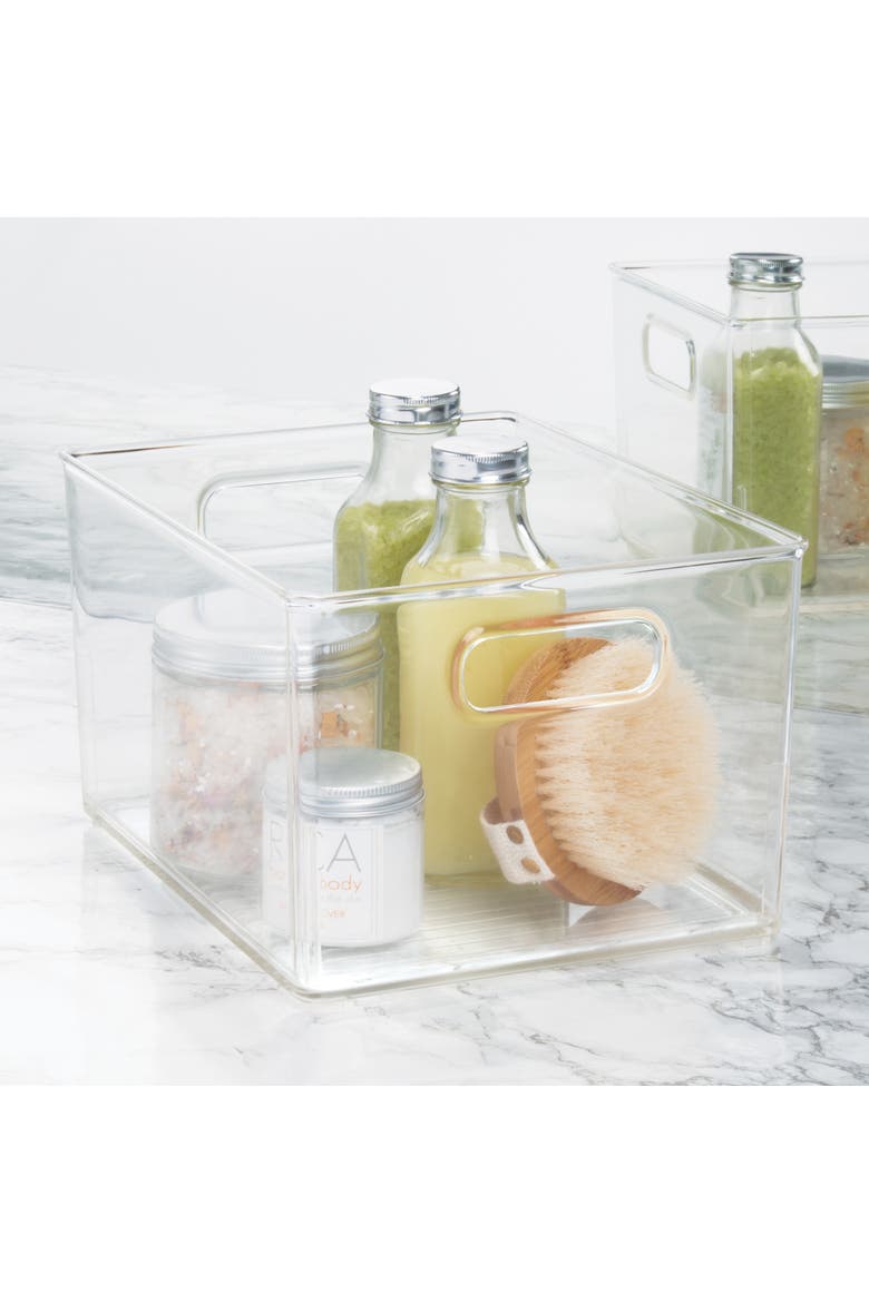 Small Stackable Plastic Bathroom Storage Bin with Handles - Set of 4 - Clear, Alternate, color, Clear
