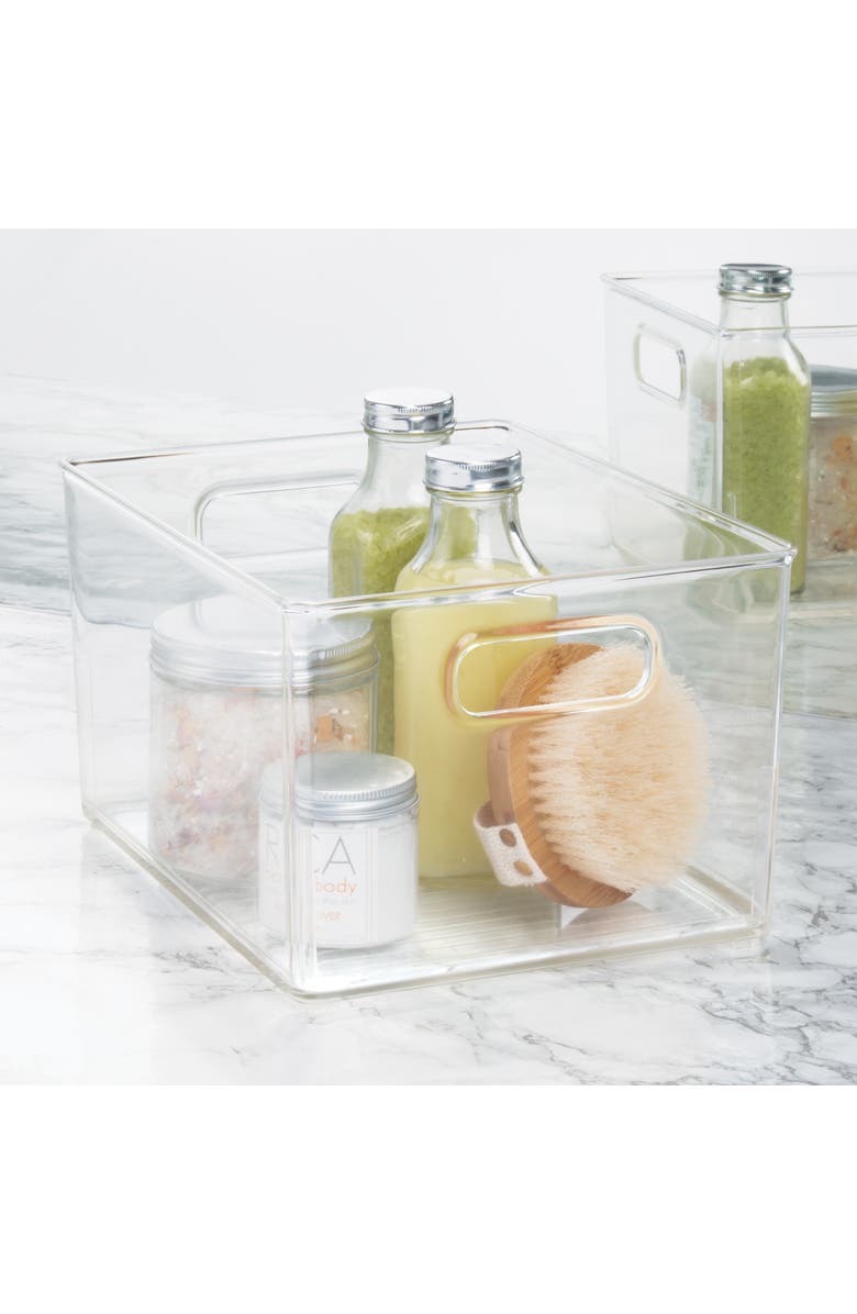 iDesign Small Stackable Plastic Bathroom Storage Bin with Handles - Set of 4 - Clear, Alternate, color, Clear