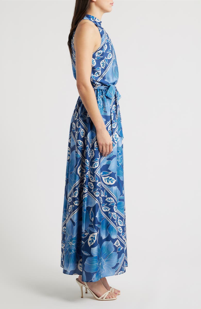 Julia Jordan Printed Mock Neck Satin Maxi Dress, Alternate, color, Blue Multi