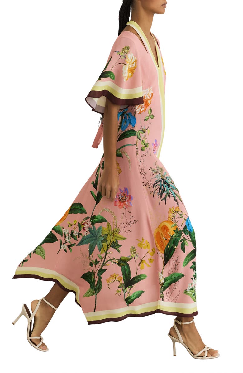 Reiss Flossy Floral Print Midi Dress, Alternate, color, Pink