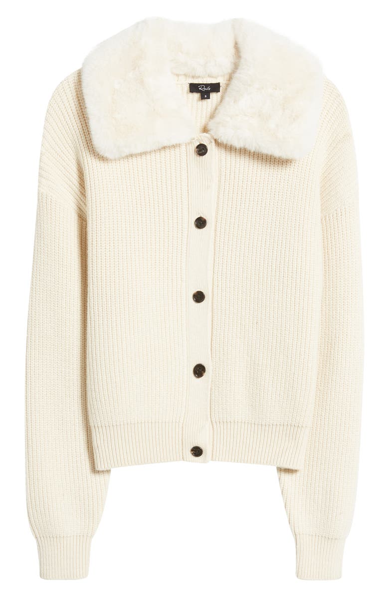 Rails Esme Faux Fur Collar Rib Cardigan, Alternate, color, Ivory